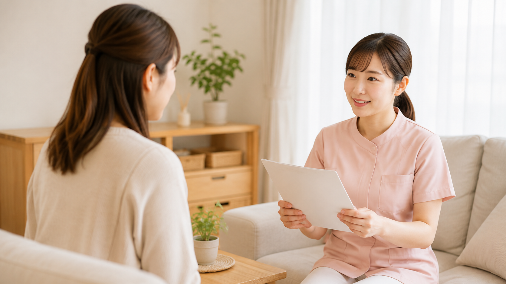 相談者へ丁寧に説明する女性セラピスト
